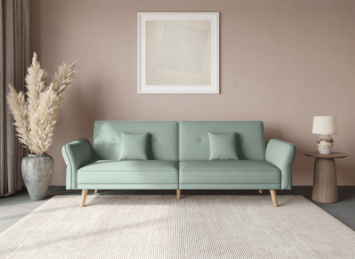 Canapé clic clac 3 places en tissu vert d'eau CHILI - DécoInParis