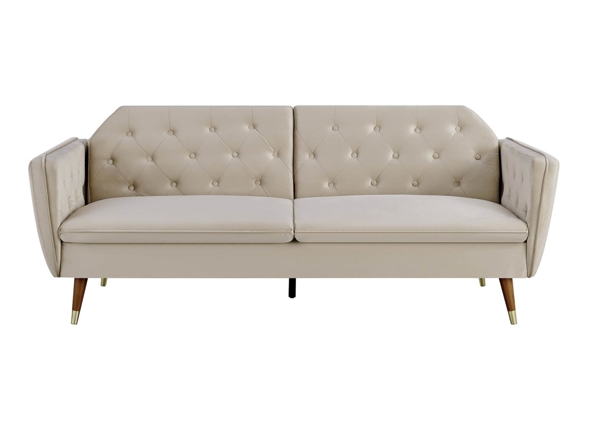 Canapé clic - clac convertible 3 places en tissu velours beige ARIANE - DécoInParis