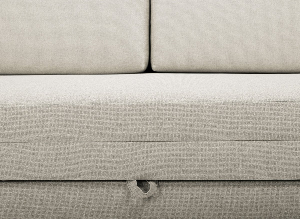 Canapé convertible 2 places avec coffre de rangement en tissu beige YERAZ - DécoInParis