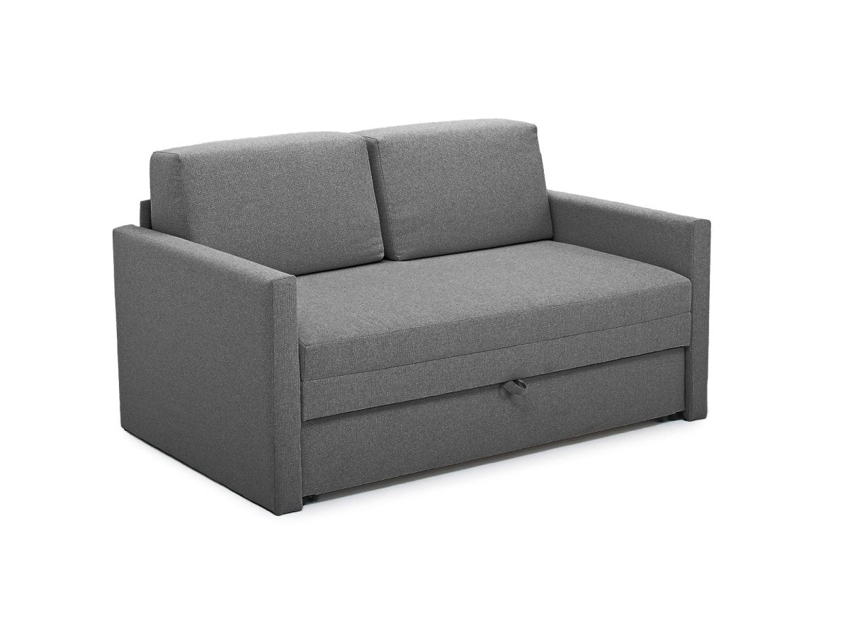 Canapé convertible 2 places avec coffre de rangement en tissu gris YERAZ - DécoInParis