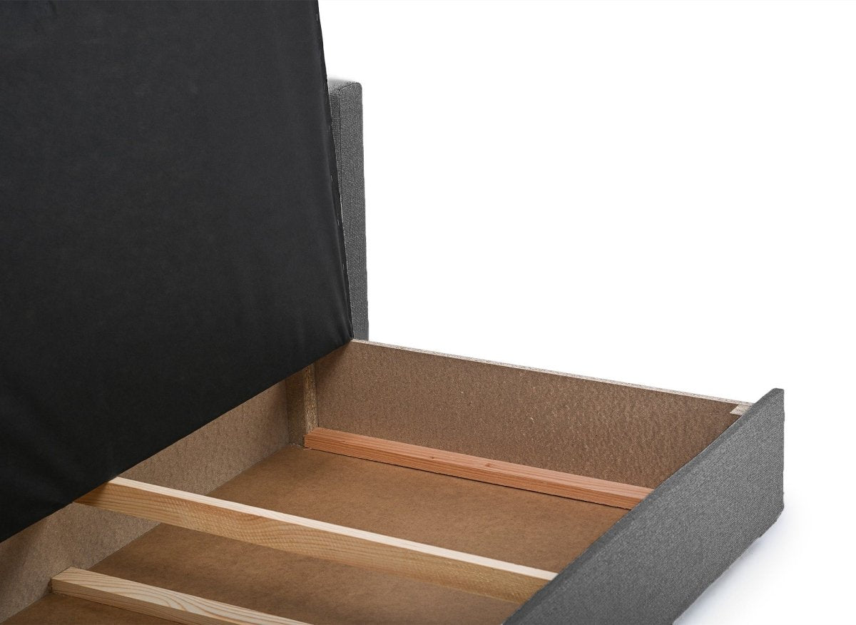 Canapé convertible 2 places avec coffre de rangement en tissu gris YERAZ - DécoInParis