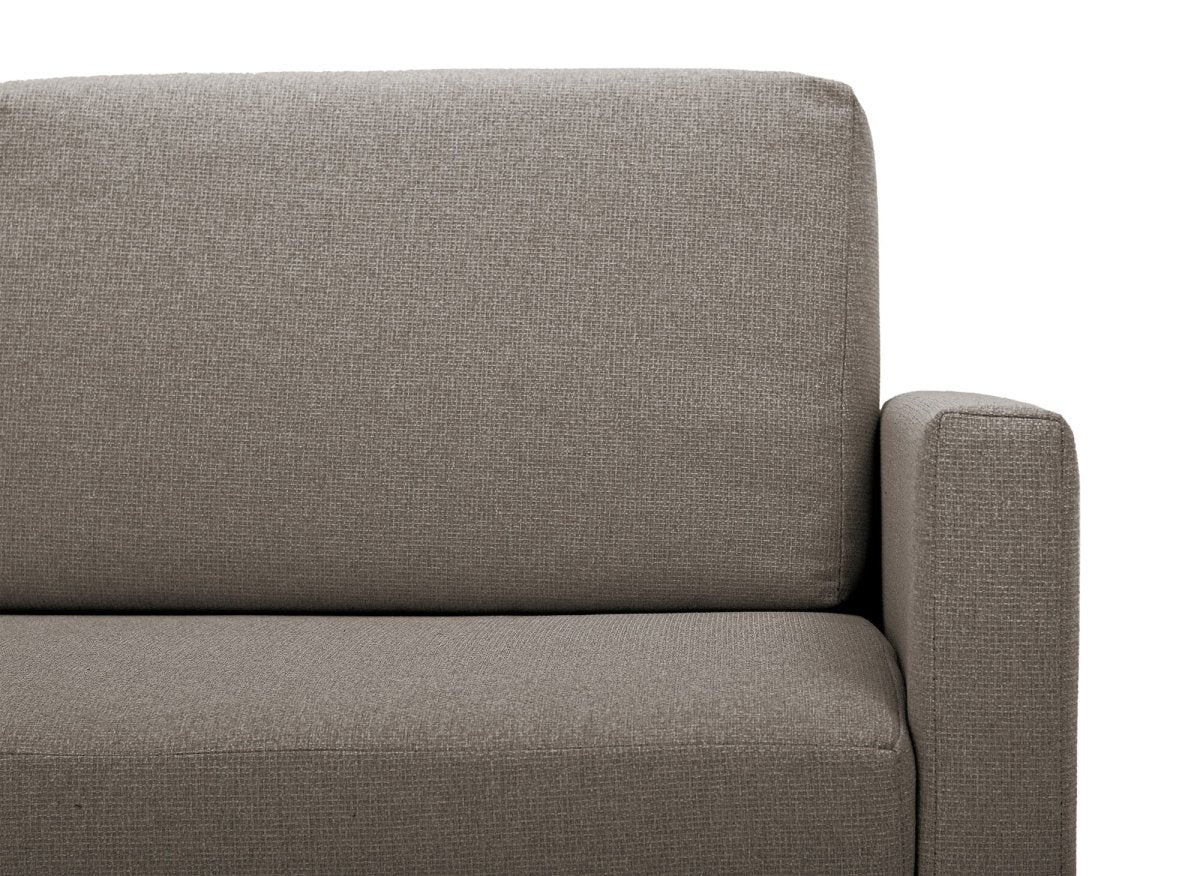 Canapé convertible 2 places avec coffre de rangement en tissu taupe YERAZ - DécoInParis