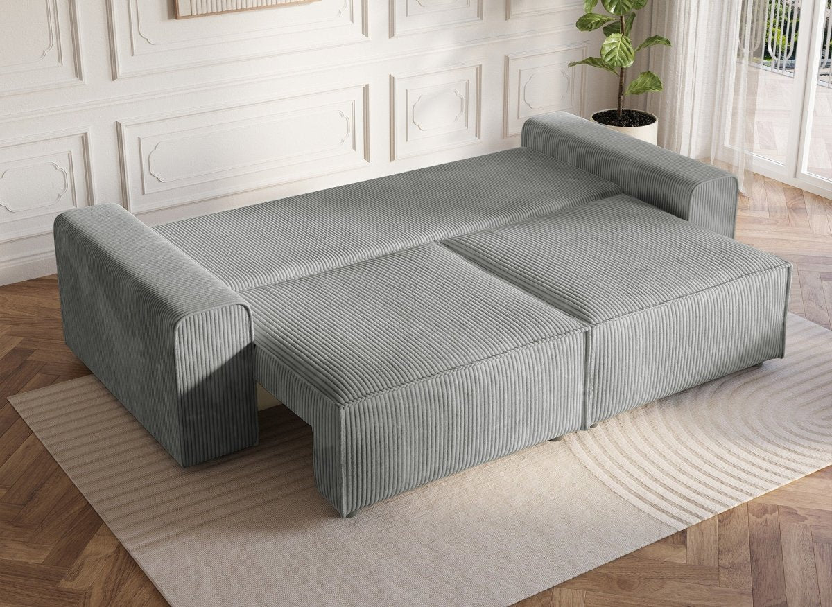 Canapé convertible 3 places avec coffre en velours côtelé épais gris DONA - DécoInParis