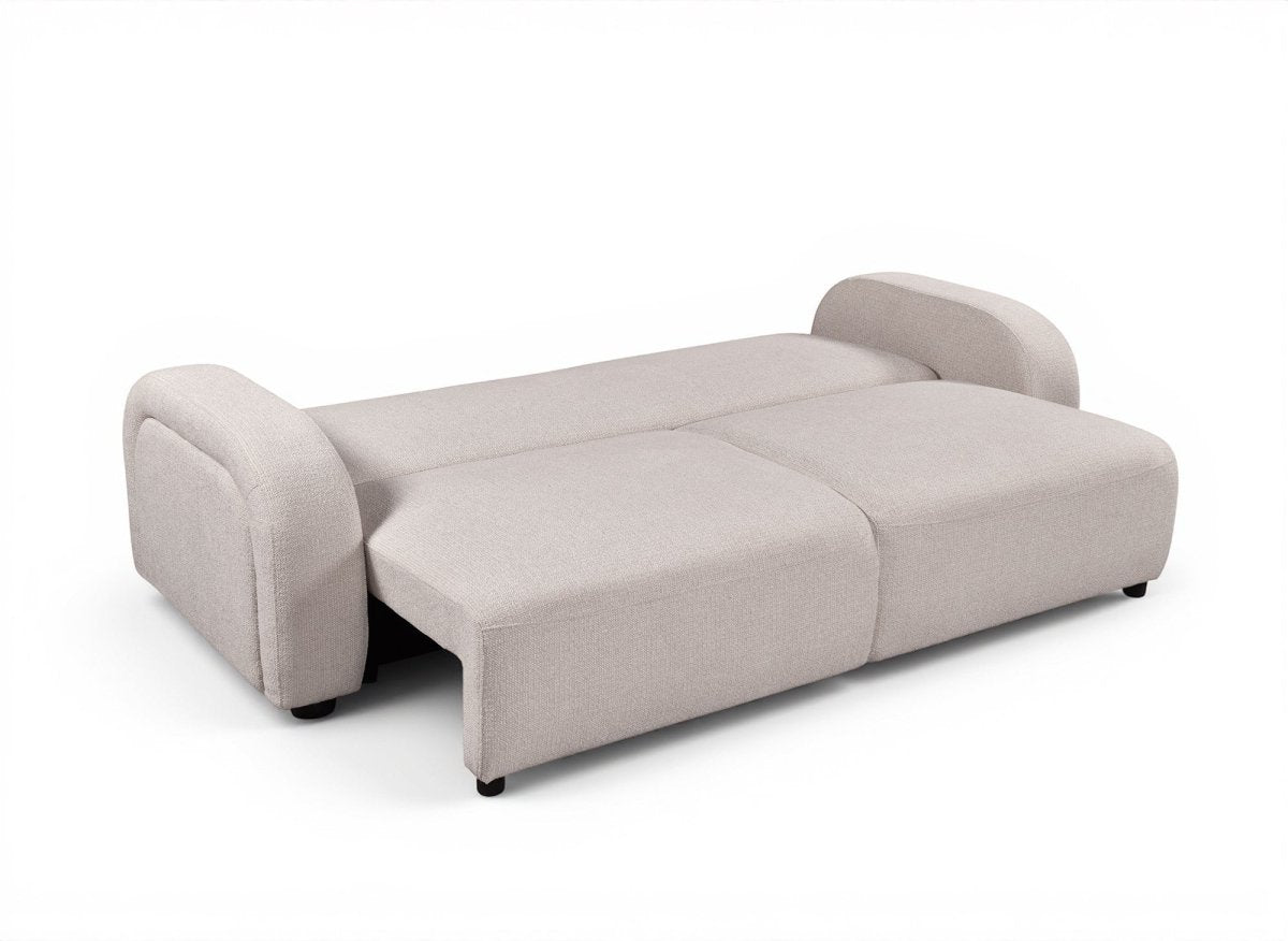 Canapé convertible 3 places en tissu bouclette beige MAYORA - DécoInParis