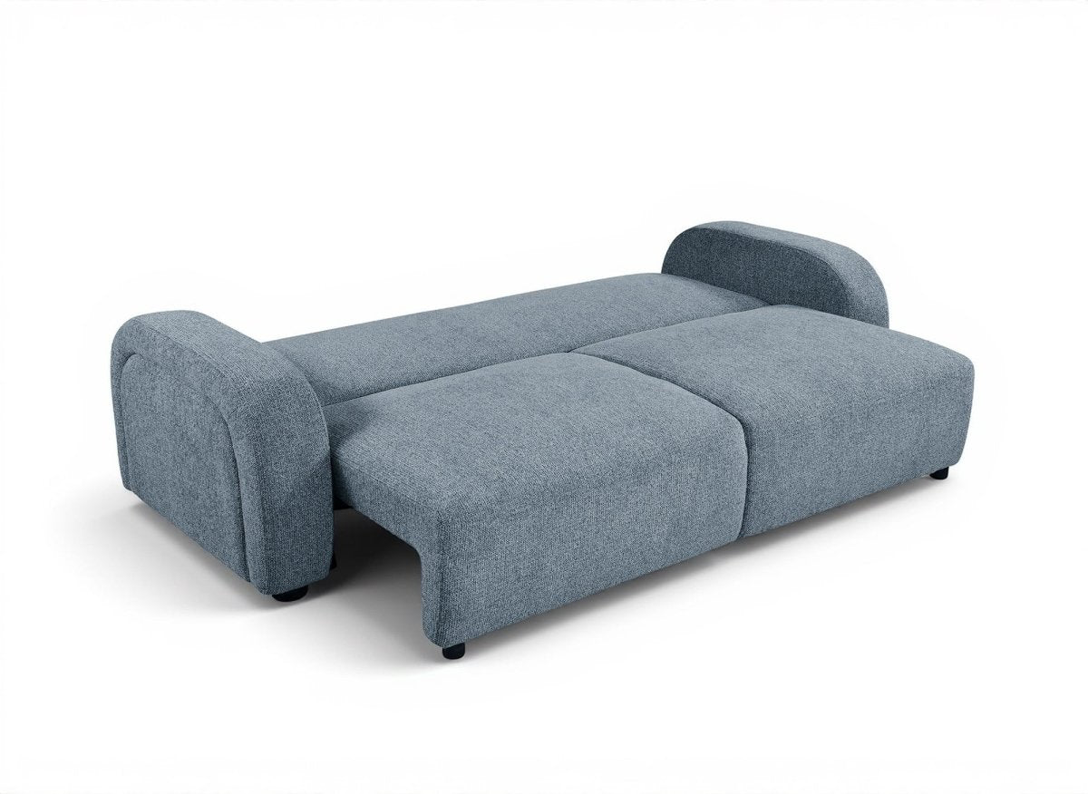 Canapé convertible 3 places en tissu bouclette bleu MAYORA - DécoInParis