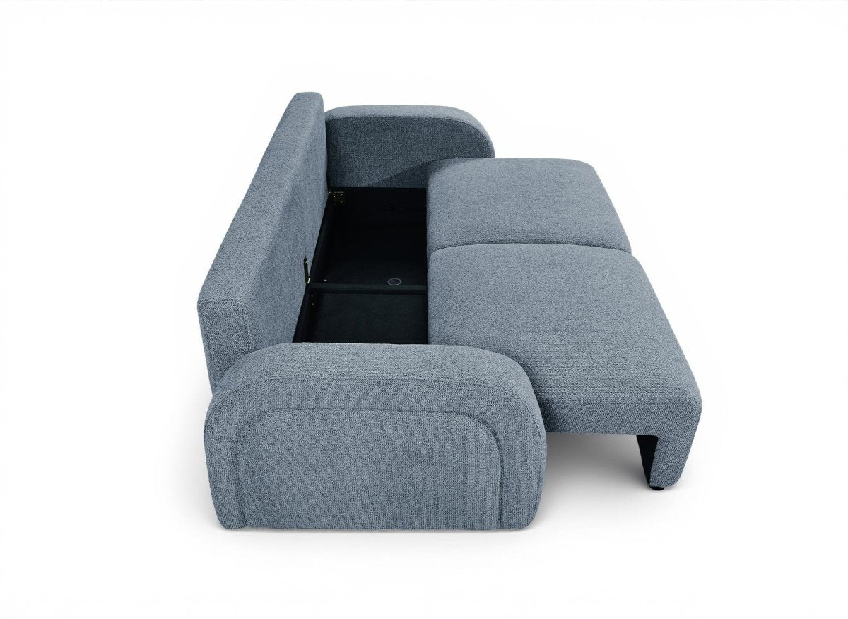 Canapé convertible 3 places en tissu bouclette bleu MAYORA - DécoInParis