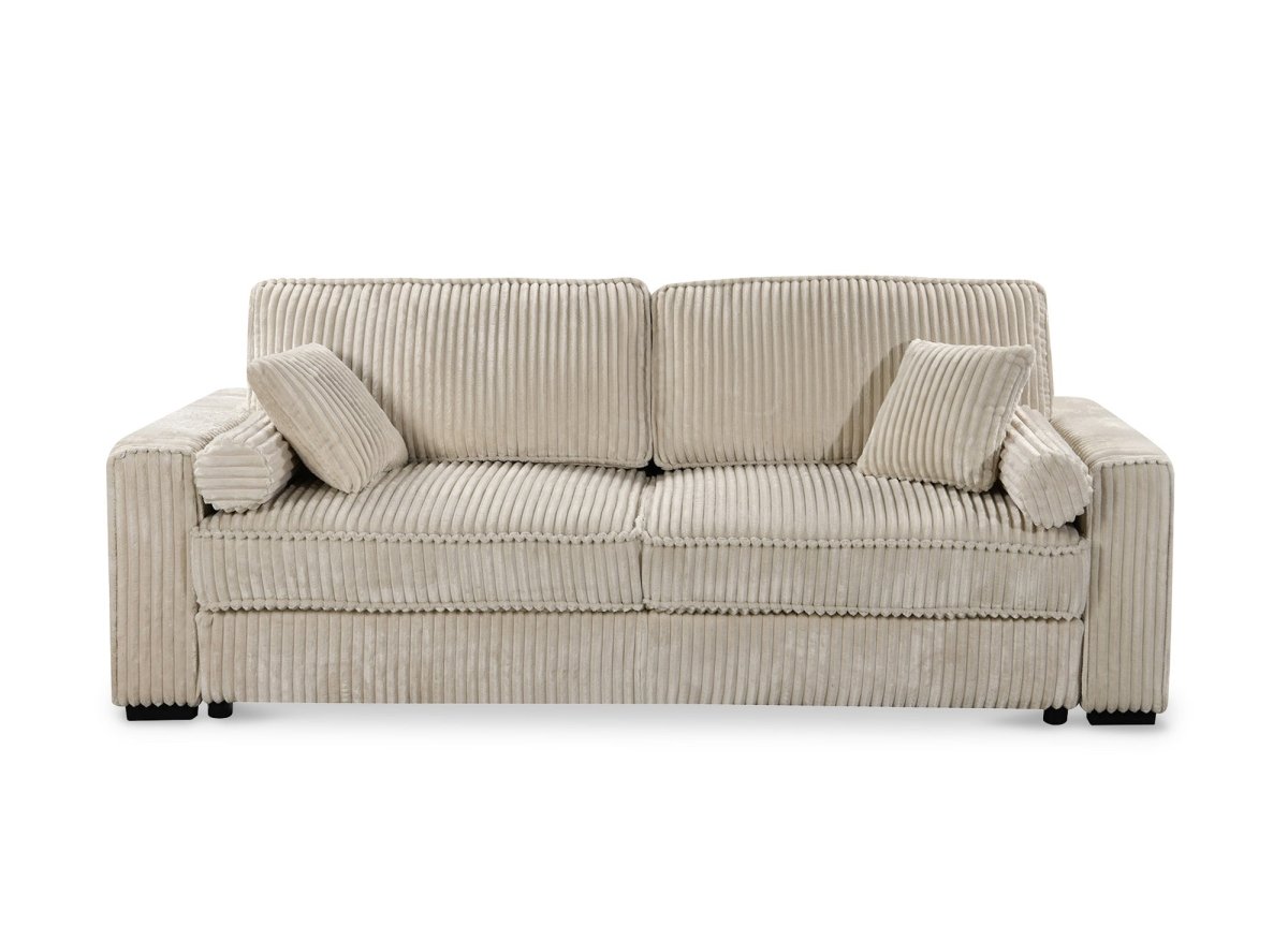 Canapé convertible 3 places en velours côtelé épais beige ALINE - DécoInParis