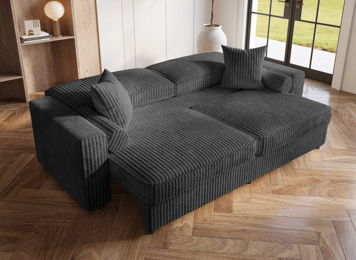 Canapé convertible 3 places en velours côtelé épais gris ALINE - DécoInParis