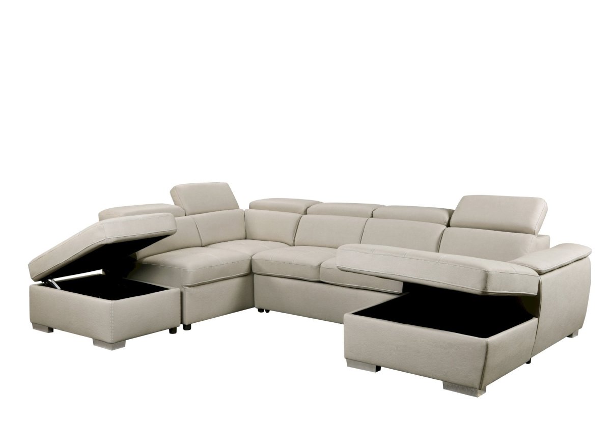 Canapé convertible et panoramique avec coffre de rangement en tissu beige OLIVER - Angle Droit - DécoInParis