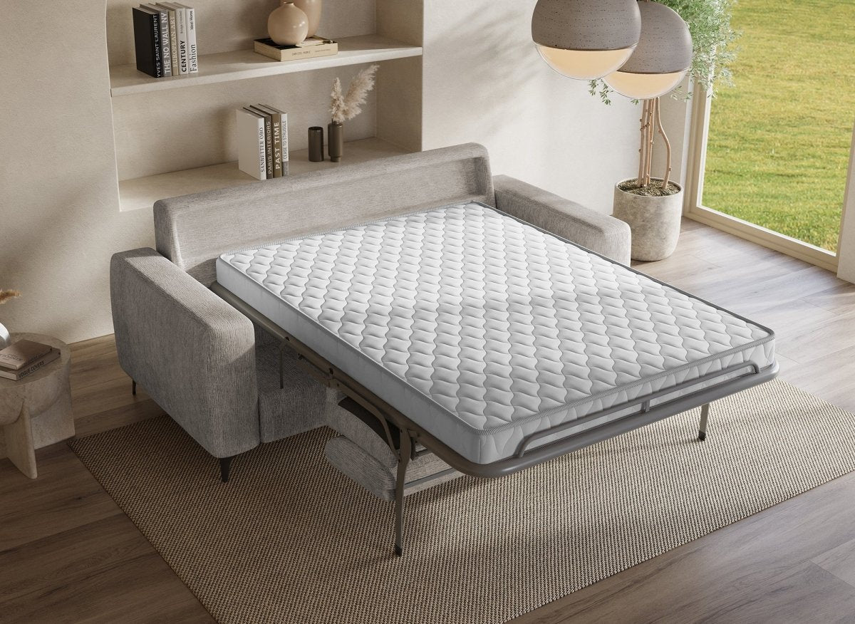 Canapé convertible express 3 places en velours chiné beige NONA - DécoInParis