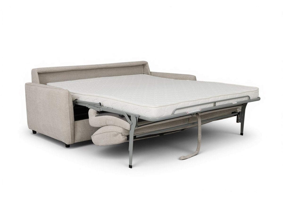 Canapé convertible express 3 places en velours texturé beige CHIARA - DécoInParis