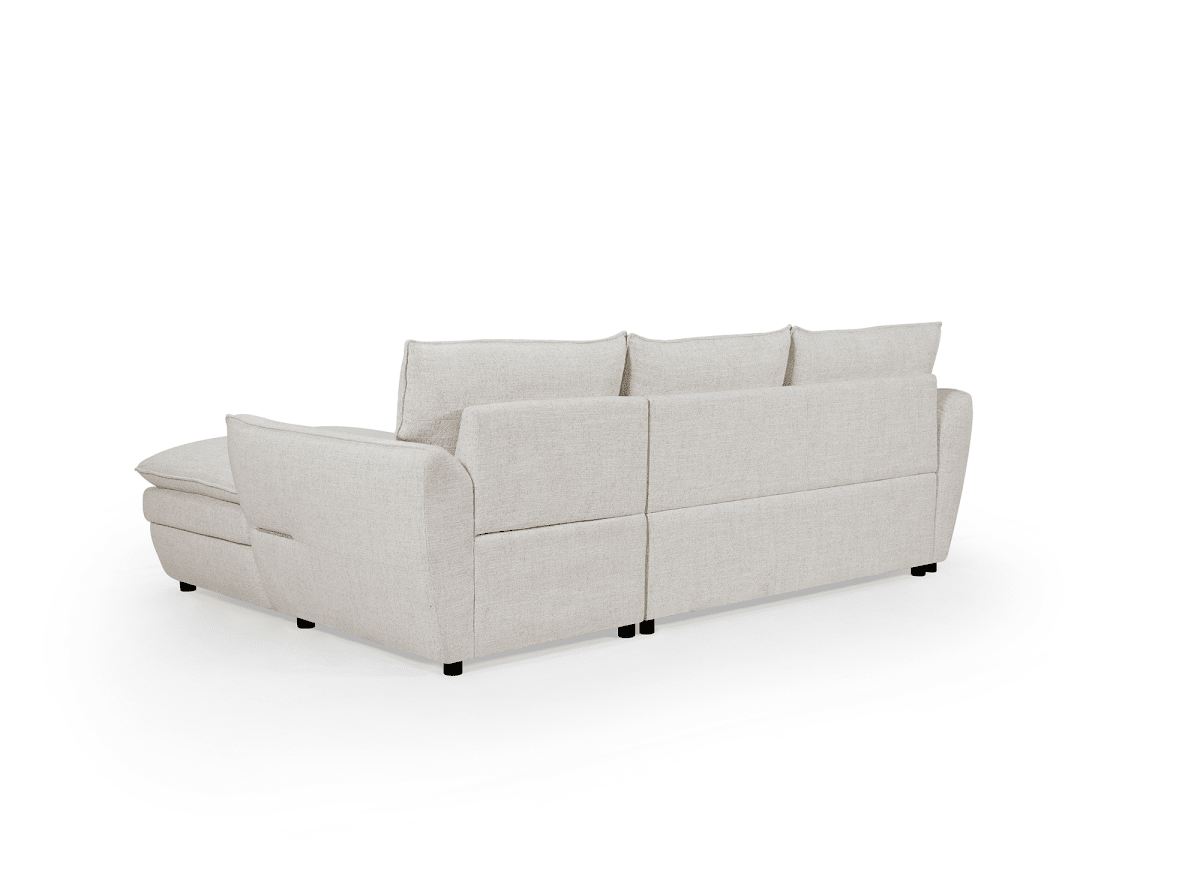 Canapé d'angle convertible avec coffre en tissu beige CAPUCINE - Angle droit - DécoInParis