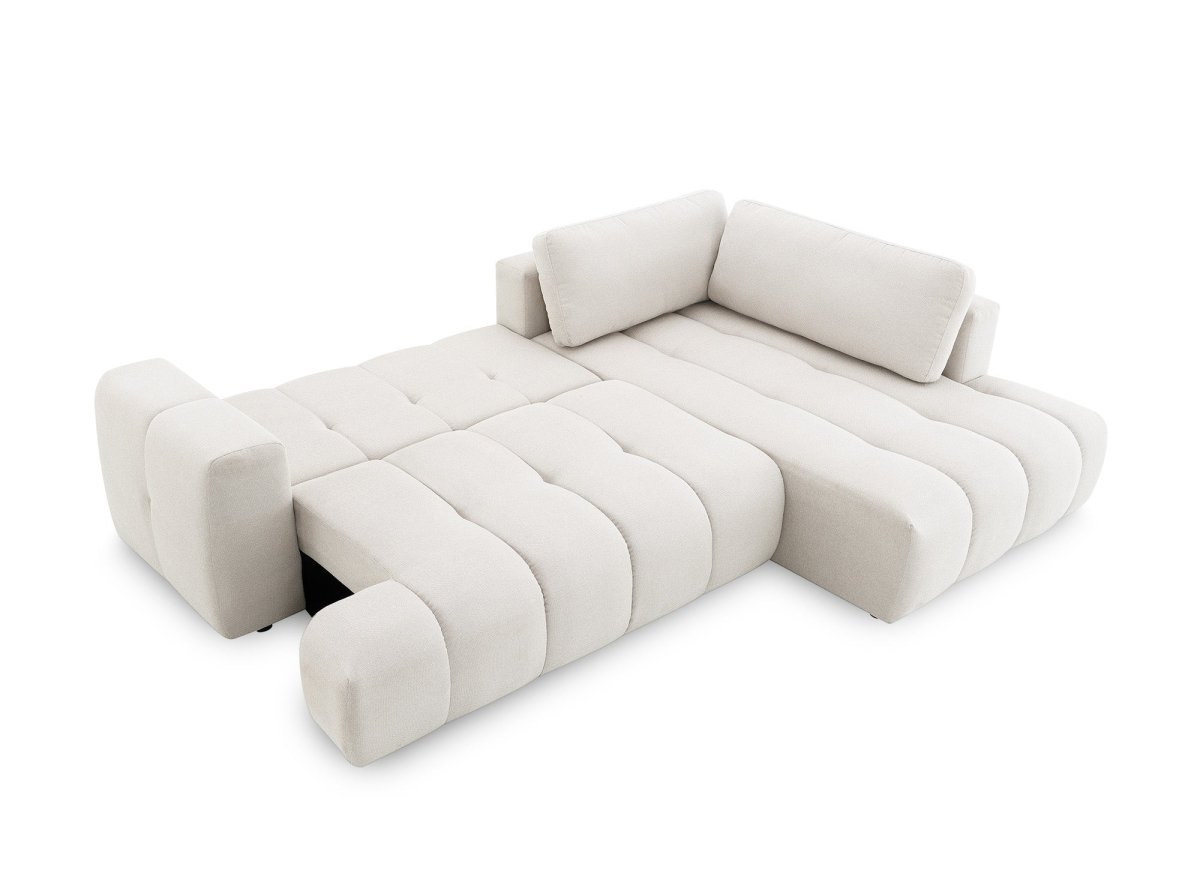 Canapé d'angle convertible avec coffre en tissu beige HAVEN - Angle droit - DécoInParis