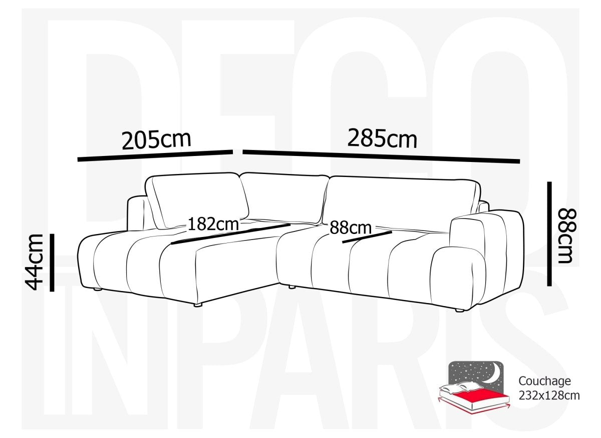 Canapé d'angle convertible avec coffre en tissu beige HAVEN - Angle gauche - DécoInParis