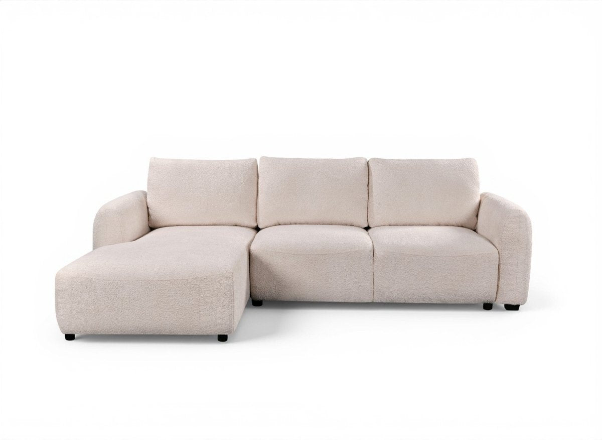 Canapé d'angle convertible avec coffre en tissu bouclette beige MARLA - Angle gauche - DécoInParis