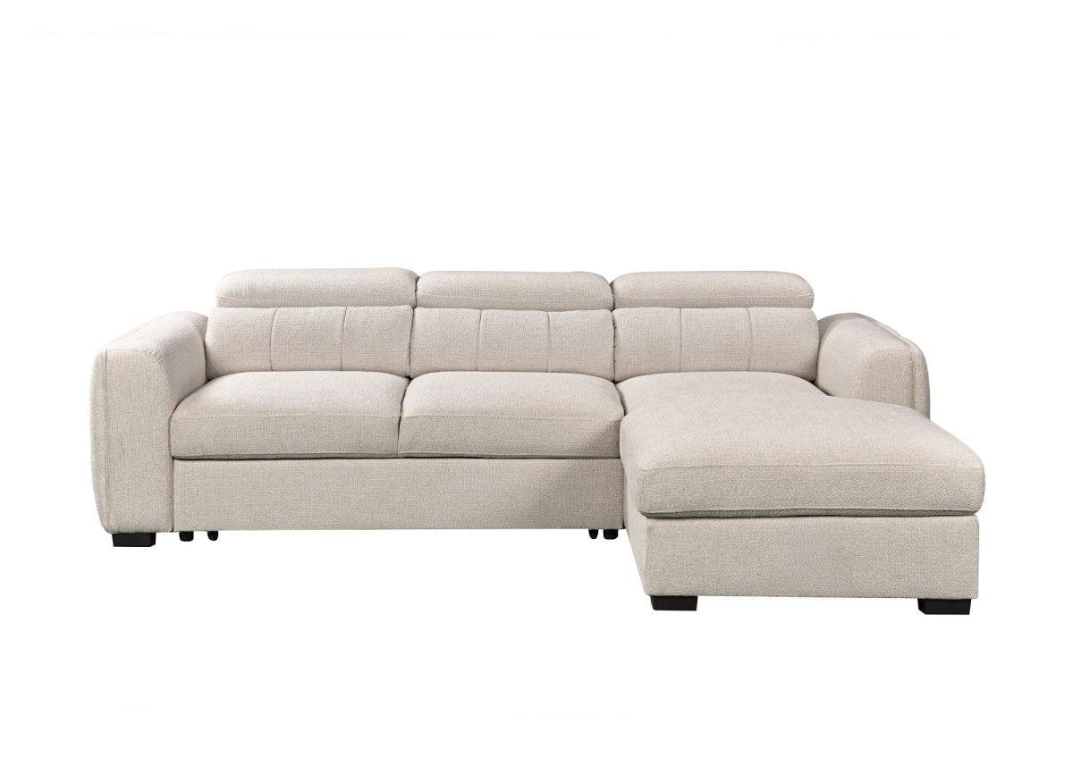 Canapé d'angle convertible avec coffre en tissu bouclette beige NAOMI -Angle droit - DécoInParis