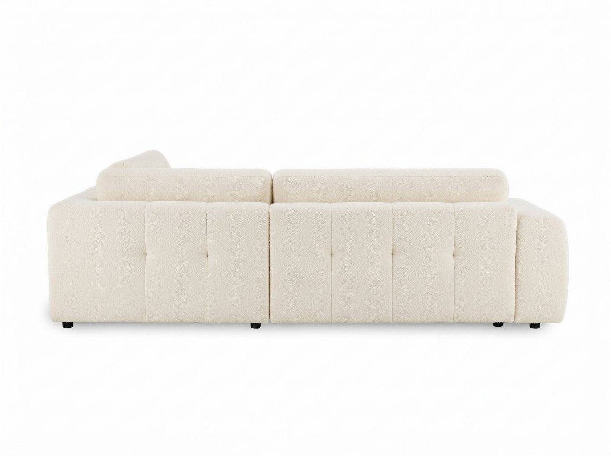 Canapé d'angle convertible avec coffre en tissu bouclette écru HAVEN - Angle droit - DécoInParis