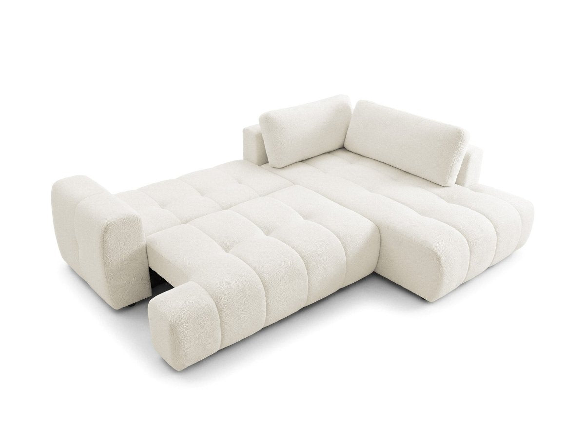 Canapé d'angle convertible avec coffre en tissu bouclette écru HAVEN - Angle droit - DécoInParis