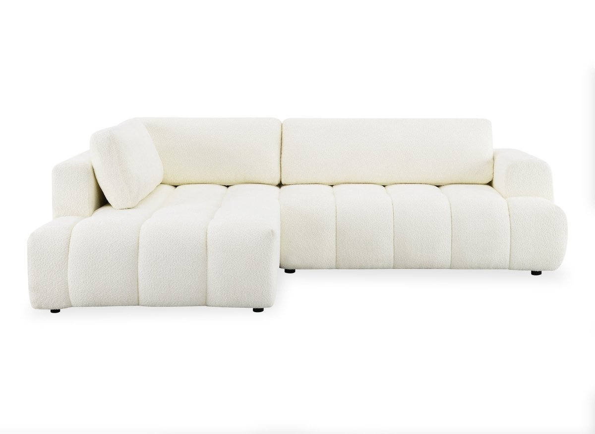 Canapé d'angle convertible avec coffre en tissu bouclette écru HAVEN - Angle gauche - DécoInParis