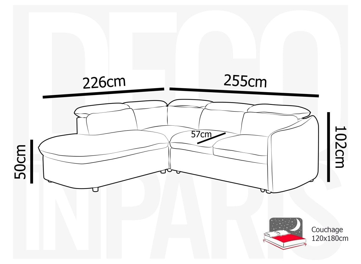 Canapé d'angle convertible avec coffre en tissu bouclette gris BAYA - angle gauche - DécoInParis