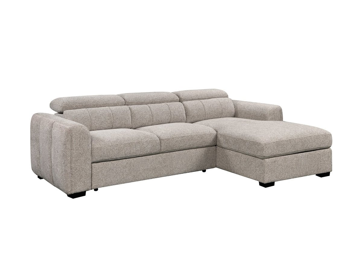 Canapé d'angle convertible avec coffre en tissu bouclette taupe NAOMI -Angle droit - DécoInParis