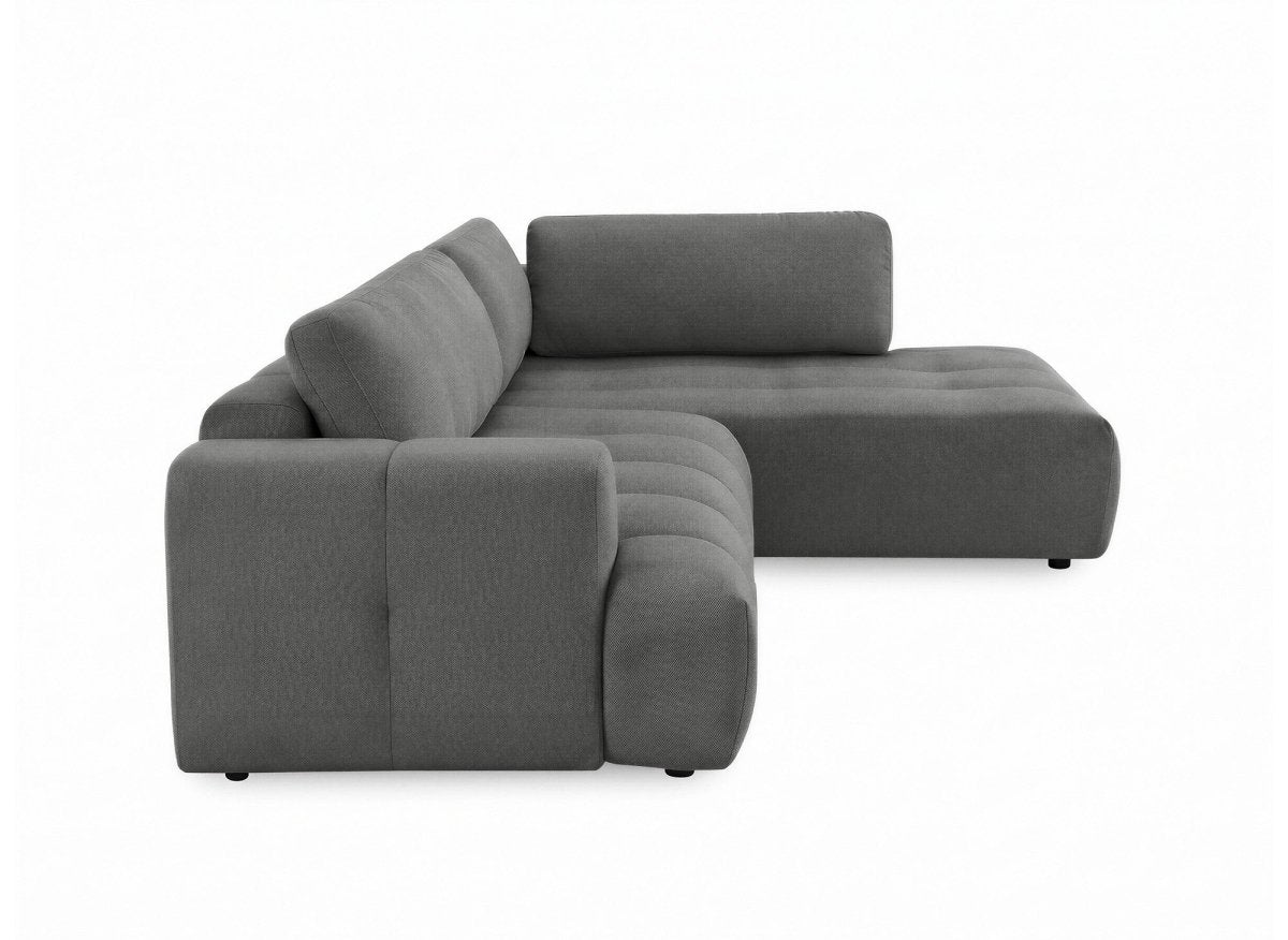 Canapé d'angle convertible avec coffre en tissu gris HAVEN - Angle droit - DécoInParis