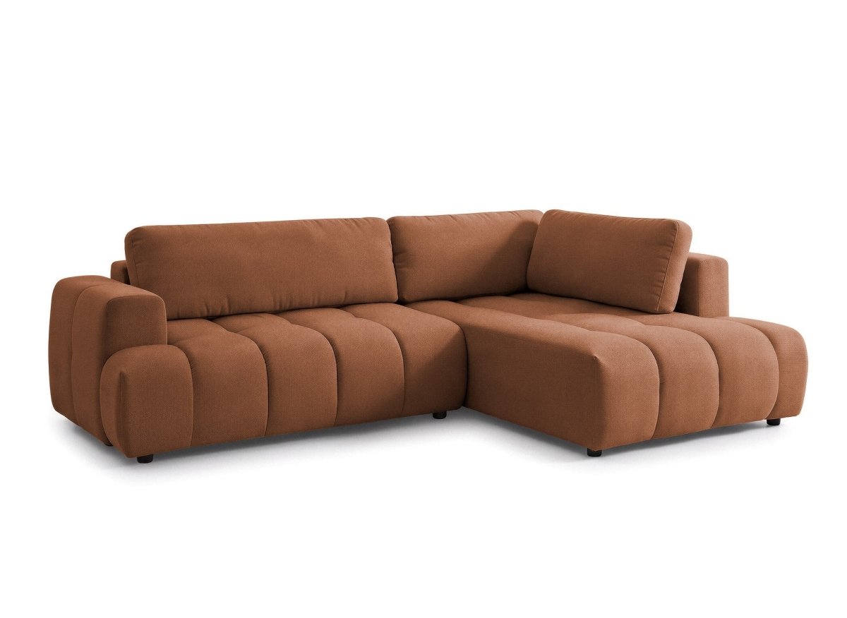 Canapé d'angle convertible avec coffre en tissu terracotta HAVEN - Angle droit - DécoInParis