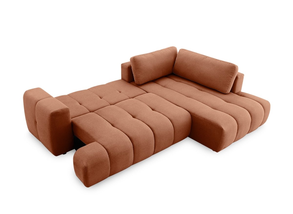 Canapé d'angle convertible avec coffre en tissu terracotta HAVEN - Angle droit - DécoInParis