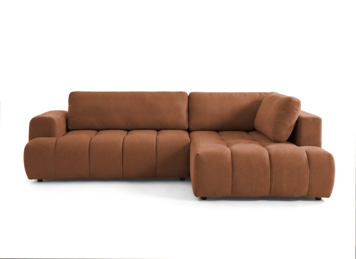 Canapé d'angle convertible avec coffre en tissu terracotta HAVEN - Angle droit - DécoInParis