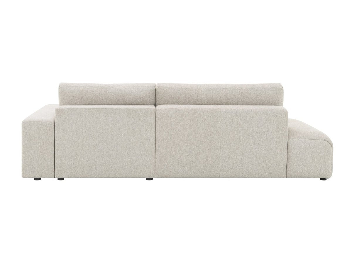 Canapé d'angle convertible avec coffre en tissu texturé beige ANGELINE - Angle droit - DécoInParis