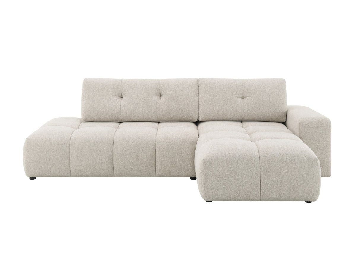 Canapé d'angle convertible avec coffre en tissu texturé beige ANGELINE - Angle droit - DécoInParis