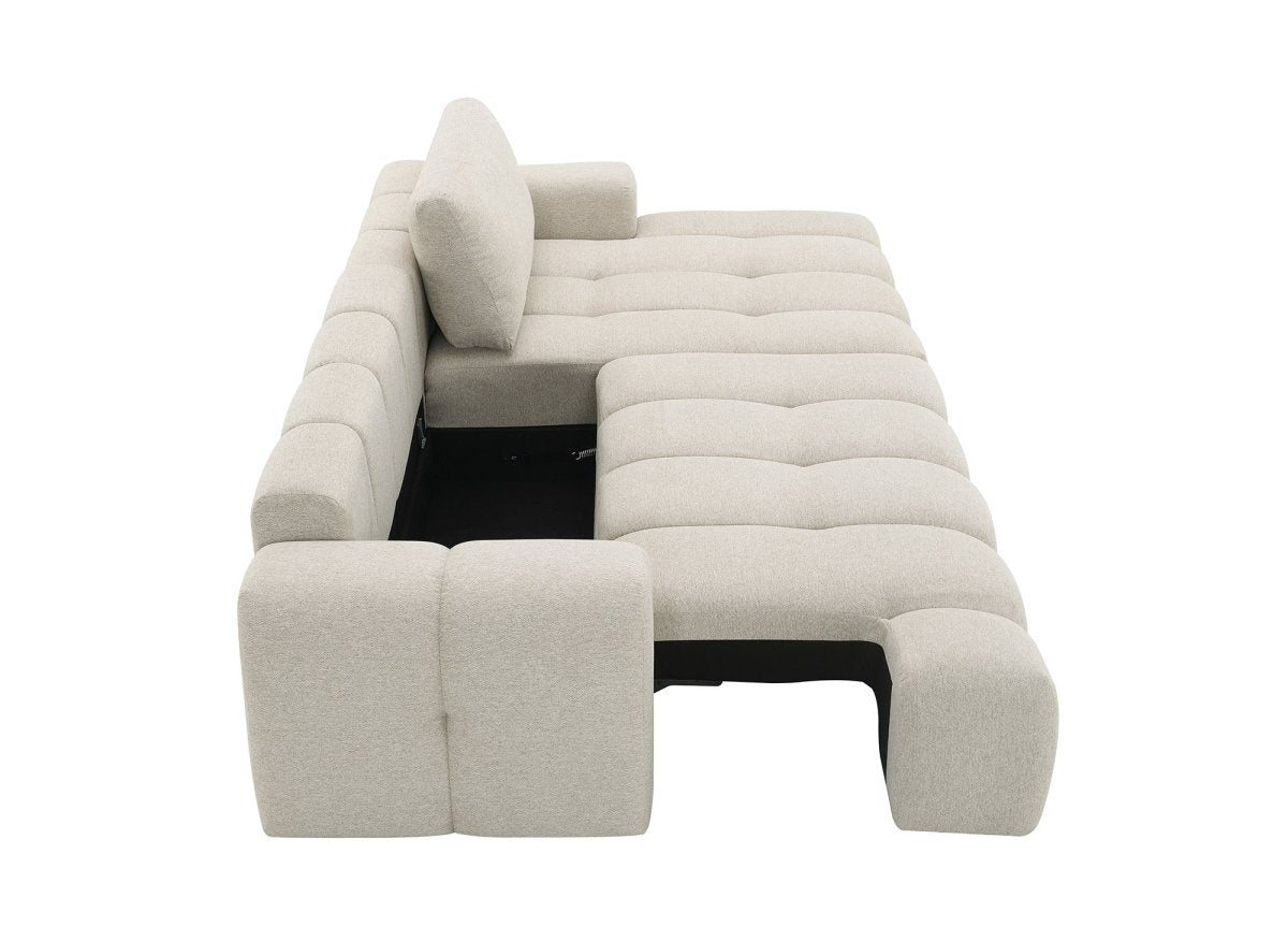 Canapé d'angle convertible avec coffre en tissu texturé beige BERENICE - Angle droit - DécoInParis
