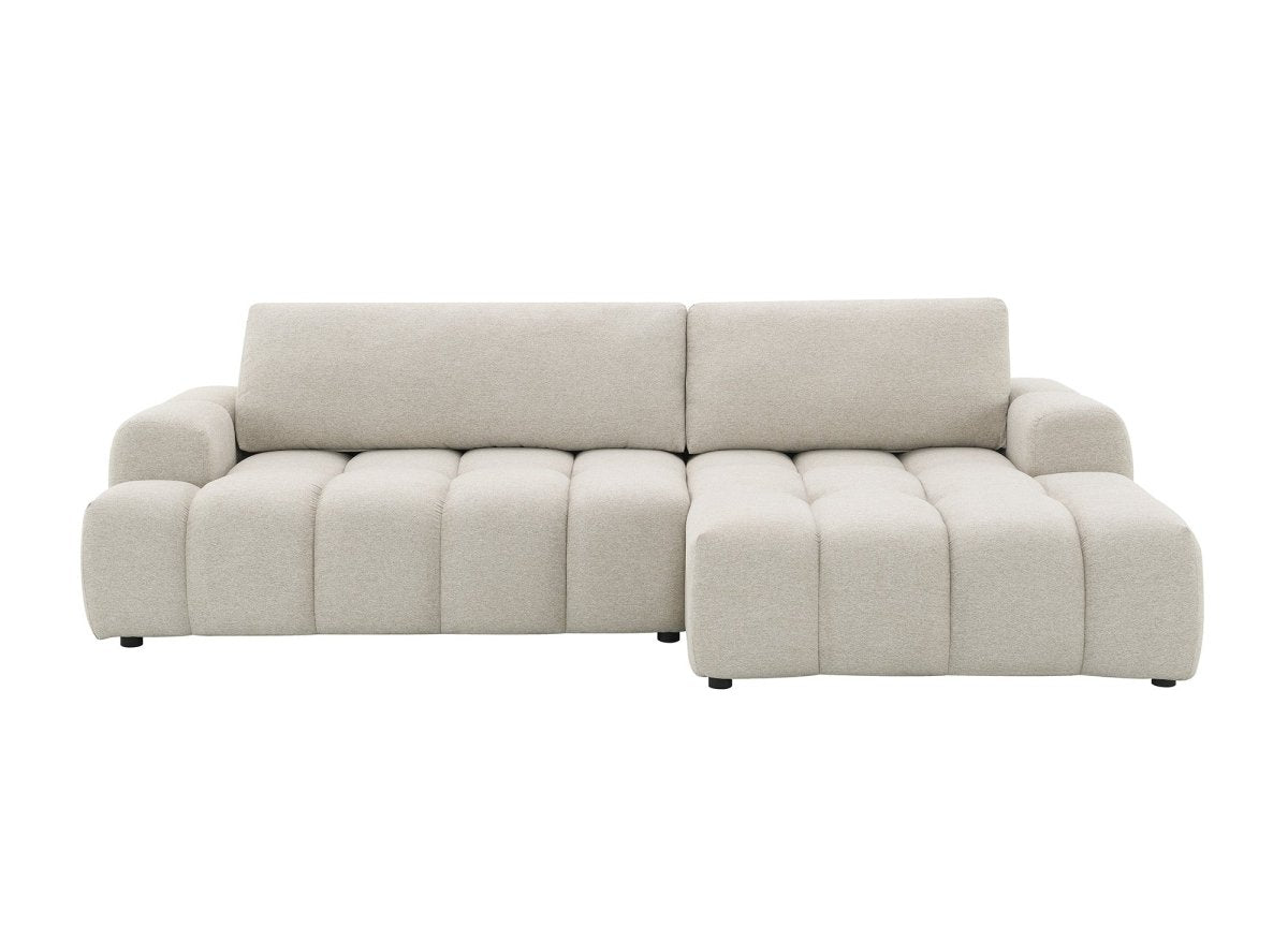 Canapé d'angle convertible avec coffre en tissu texturé beige BERENICE - Angle droit - DécoInParis