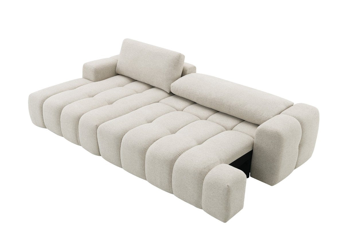 Canapé d'angle convertible avec coffre en tissu texturé beige BERENICE - Angle gauche - DécoInParis