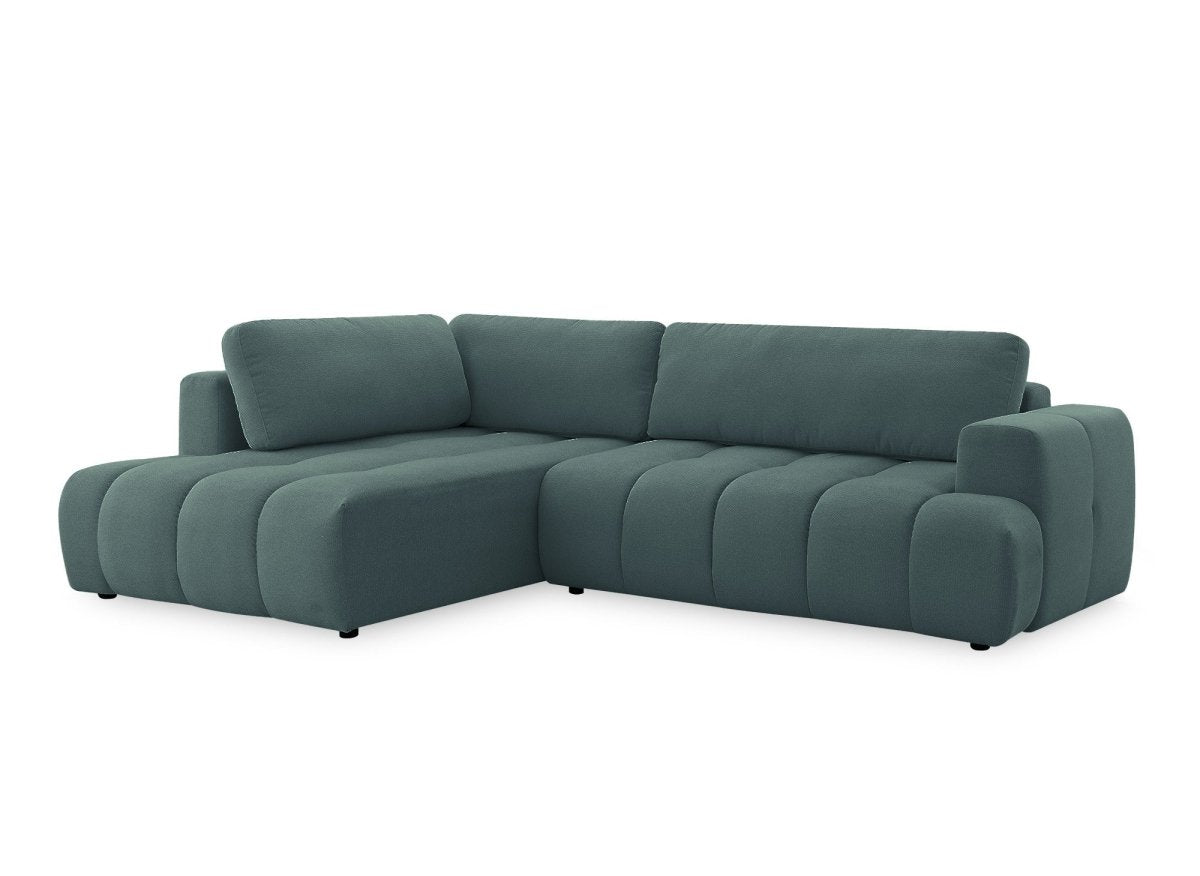 Canapé d'angle convertible avec coffre en tissu vert olive HAVEN - Angle gauche - DécoInParis
