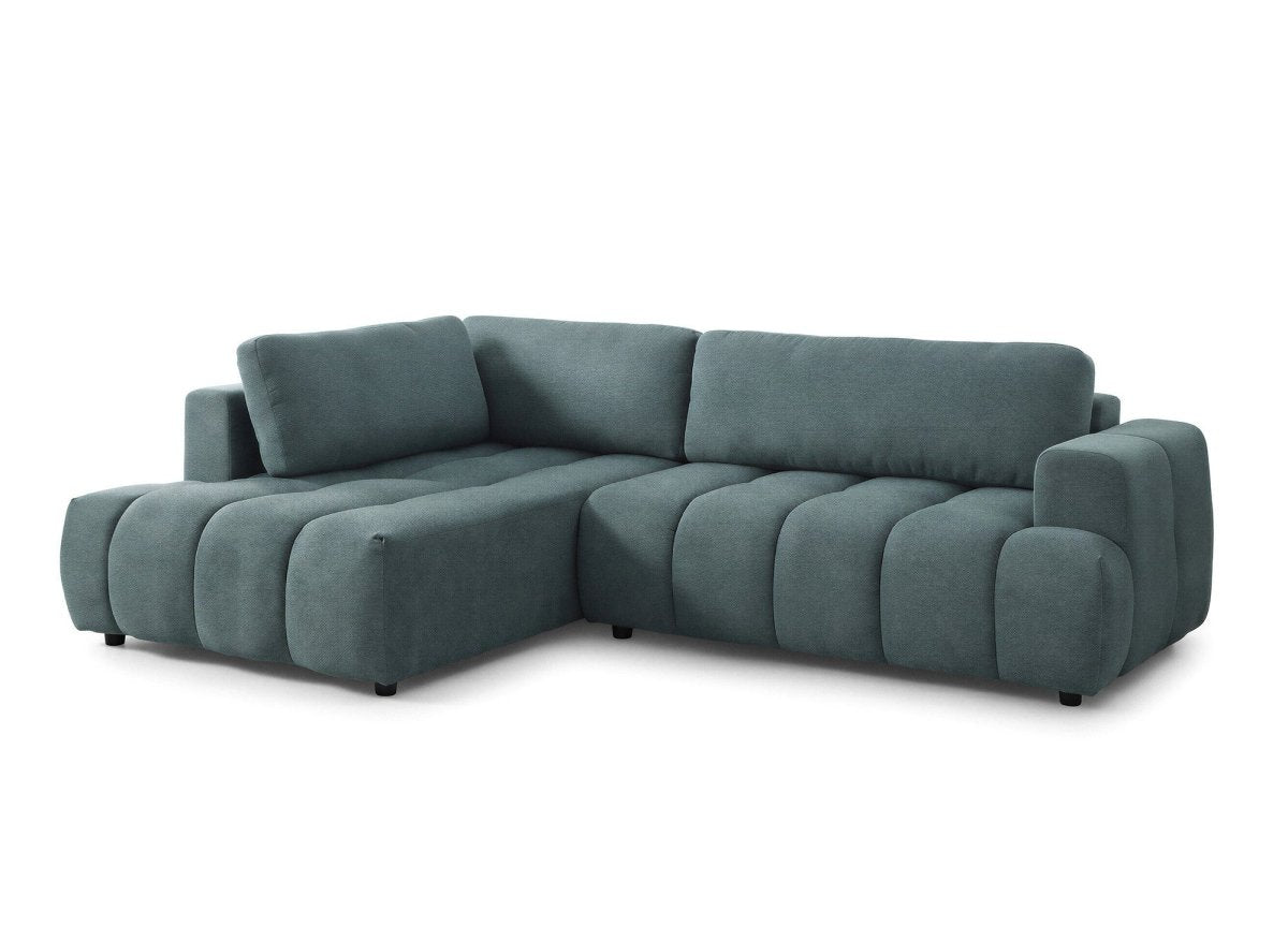 Canapé d'angle convertible avec coffre en tissu vert olive HAVEN - Angle gauche - DécoInParis