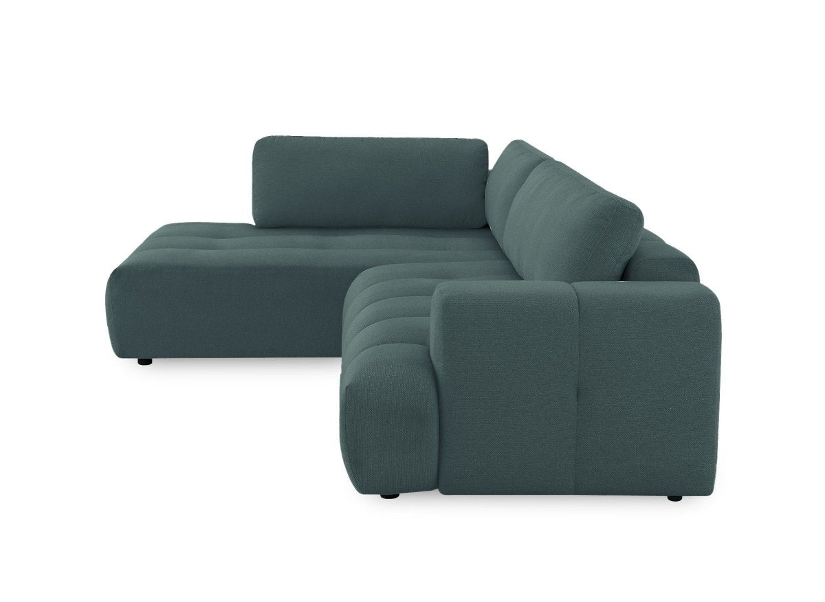 Canapé d'angle convertible avec coffre en tissu vert olive HAVEN - Angle gauche - DécoInParis