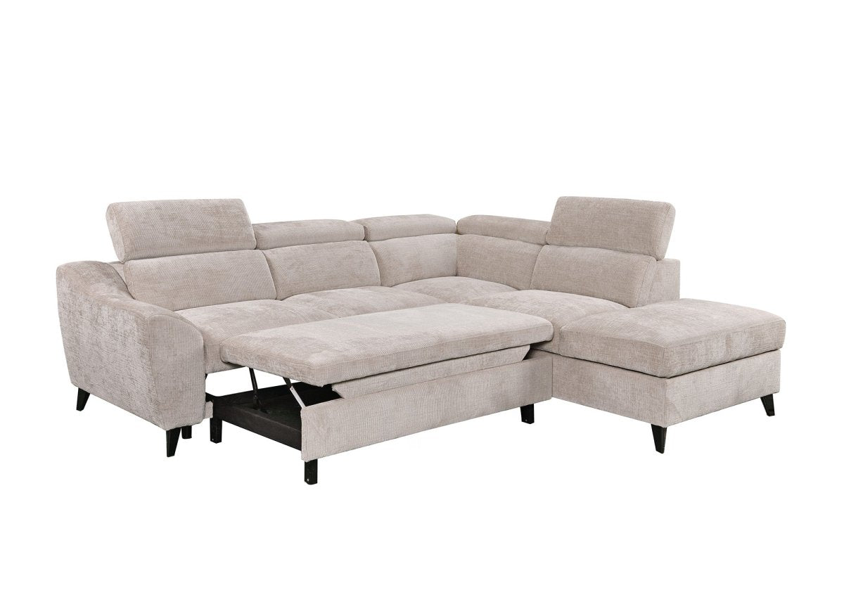 Canapé d'angle convertible avec coffre en velours chiné beige DALTON - Angle droit - DécoInParis