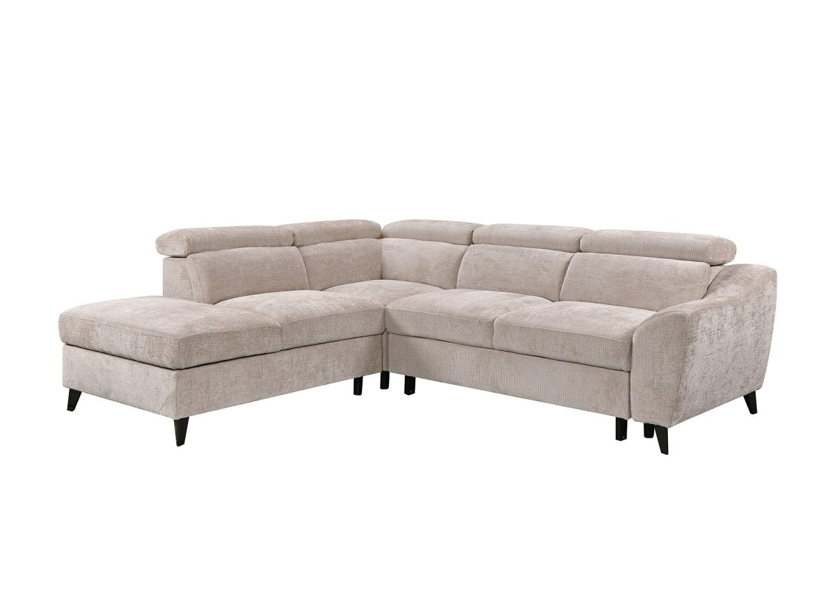 Canapé d'angle convertible avec coffre en velours chiné beige DALTON - Angle gauche - DécoInParis