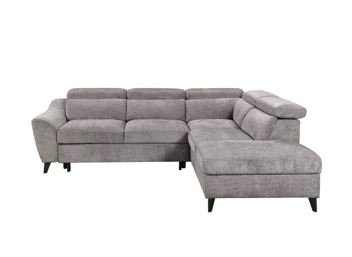 Canapé d'angle convertible avec coffre en velours chiné gris DALTON - Angle droit - DécoInParis