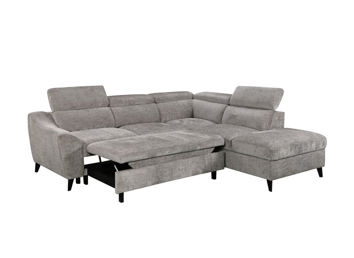 Canapé d'angle convertible avec coffre en velours chiné gris DALTON - Angle droit - DécoInParis