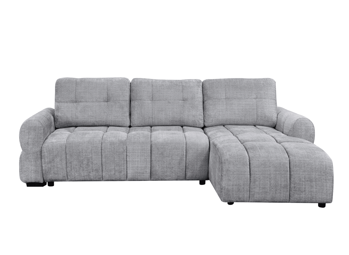Canapé d'angle convertible avec coffre en velours chiné gris MAHLONE - Angle droit - DécoInParis