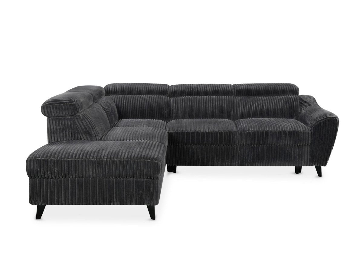 Canapé d'angle convertible avec coffre en velours côtelé épais gris DALTON - Angle gauche - DécoInParis