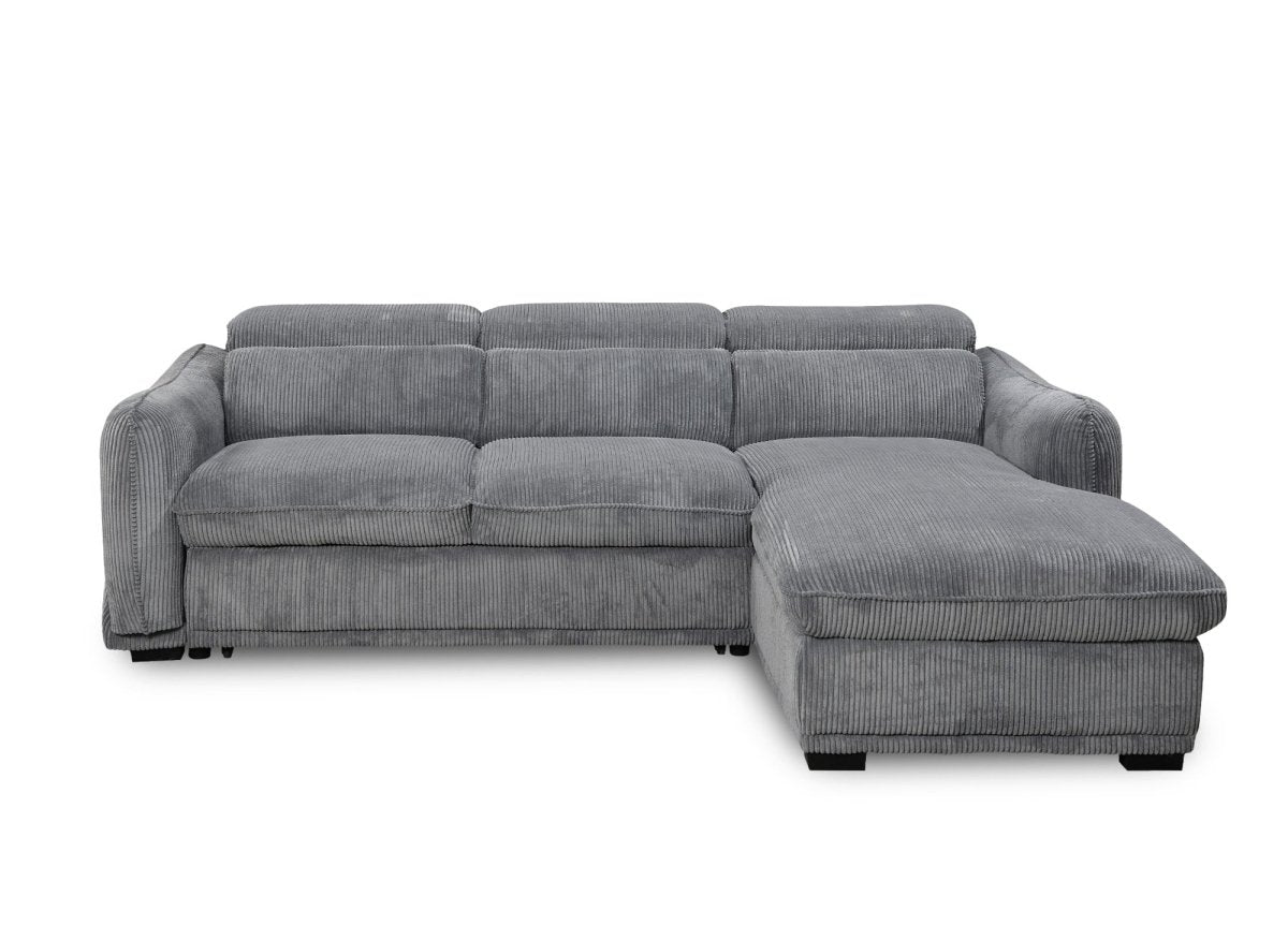Canapé d'angle convertible avec coffre en velours côtelé épais gris PETUNIA - Angle droit - DécoInParis
