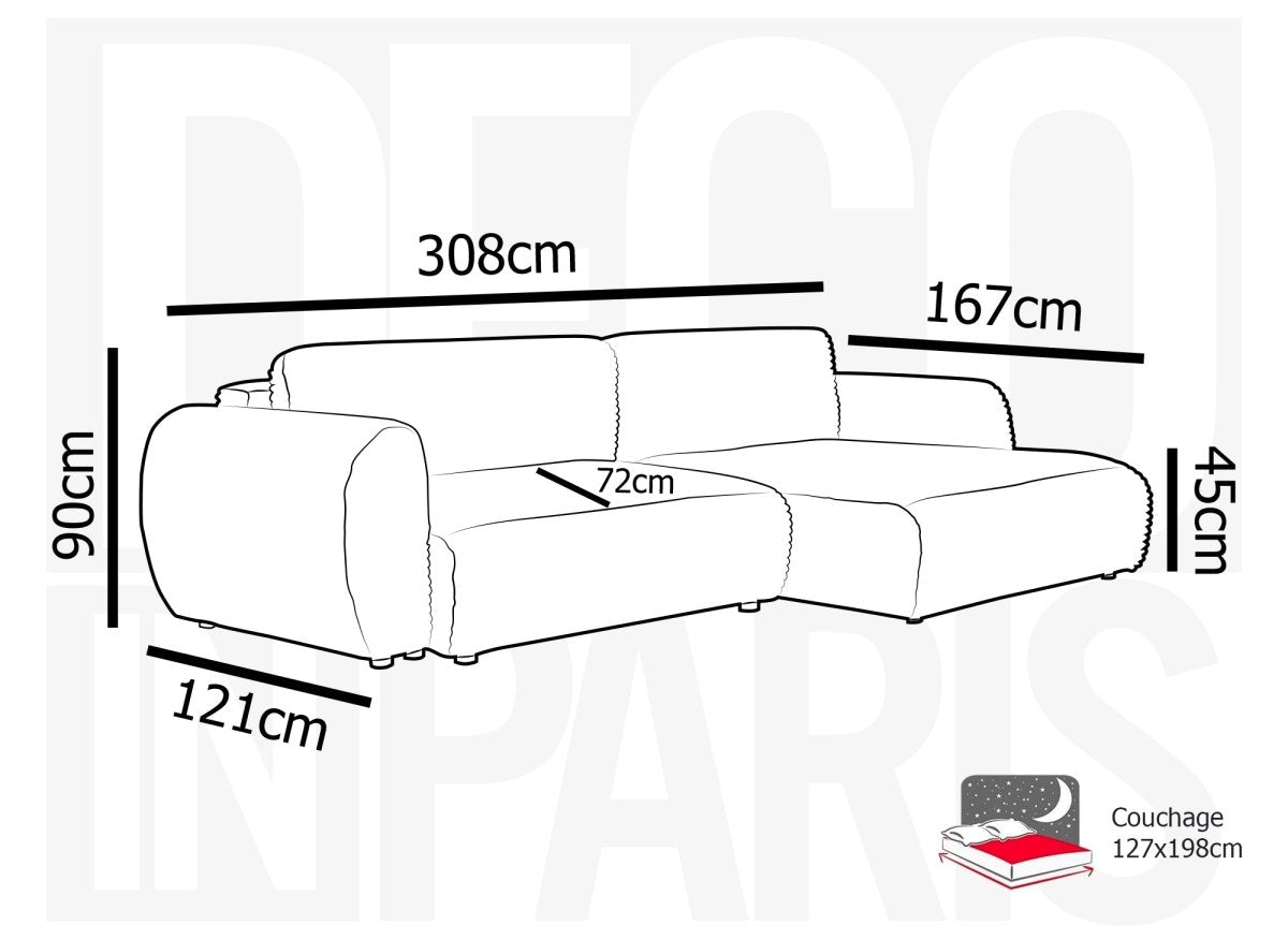 Canapé d'angle convertible avec coffre en velours gros côtelé doux taupe TILDA - Angle droit - DécoInParis