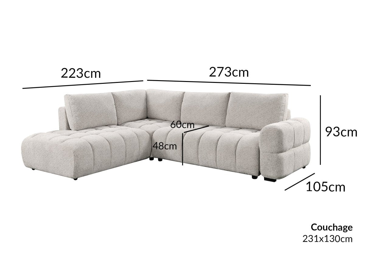 Canapé d'angle convertible avec coffres en velours texturé beige NAELIE - Angle gauche - DécoInParis