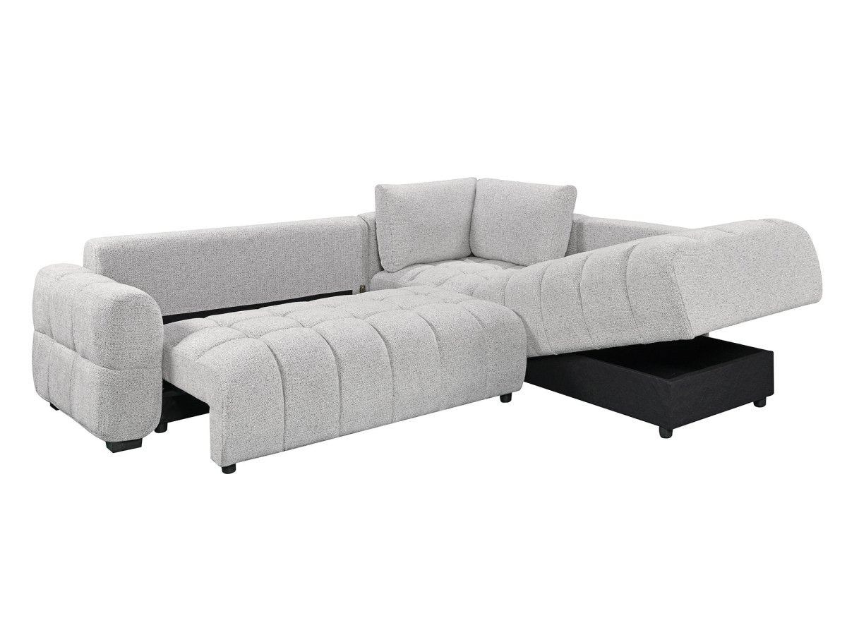 Canapé d'angle convertible avec coffres en velours texturé gris clair NAELIE - Angle droit - DécoInParis
