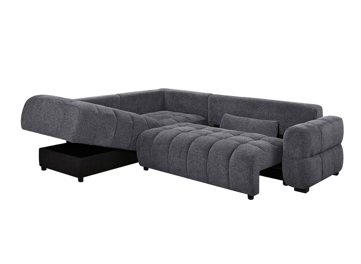 Canapé d'angle convertible avec coffres en velours texturé gris foncé NAELIE - Angle gauche - DécoInParis