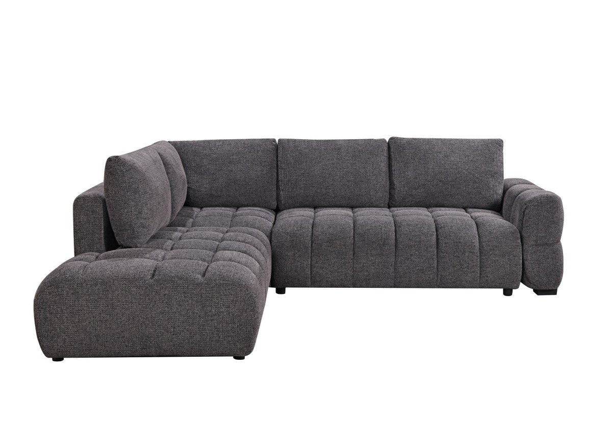 Canapé d'angle convertible avec coffres en velours texturé gris foncé NAELIE - Angle gauche - DécoInParis