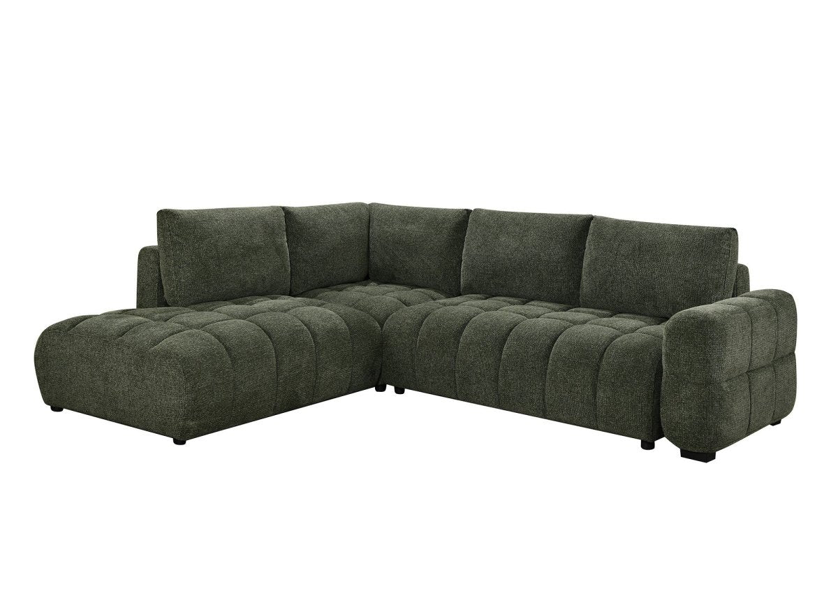 Canapé d'angle convertible avec coffres en velours texturé vert olive NAELIE - Angle gauche - DécoInParis